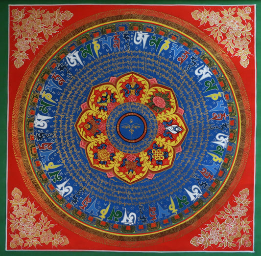 Tibetan Buddhism Om Mantra Om Mani Padme Hum Mantra Mandala Ritual 8 Auspicious Lucky Sign Lama Handwritten Painting Thangka Art Nepal free