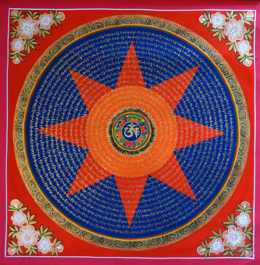 Tibetan Buddhism Om Mani Padme Hum Mantra Mandala Star Lama Handwritten Painting Thangka Art Nepal free