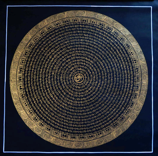 Tibetan Buddhism Om Mani Padme Hum Mantra Mandala Lama Handwritten Painting Thangka Art Nepal free black