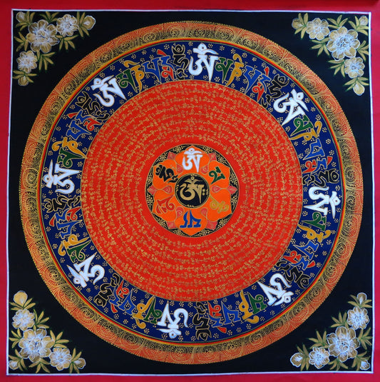 Tibetan Buddhism Om Mantra Om Mani Padme Hum Mantra Mandala Ritual 8 Auspicious Lucky Sign Lama Handwritten Painting Thangka Art Nepal free