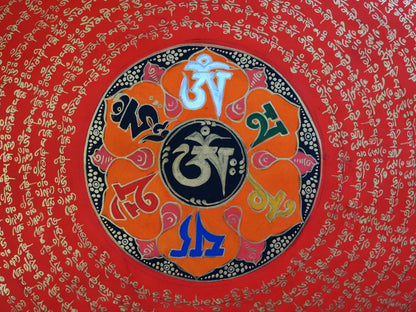 Tibetan Buddhism Om Mantra Om Mani Padme Hum Mantra Mandala Ritual 8 Auspicious Lucky Sign Lama Handwritten Painting Thangka Art Nepal free
