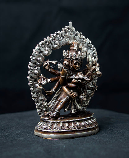 Tibetan Buddhism Gold Face Lord Cakrasamvara with Consort Silver Oxide Copper Statue Sculpture Figure Nepal free