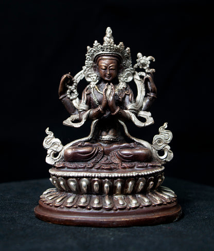 Tibetan Buddhism Lord Chenrezig Khacheri Silver Oxide Copper Statue Sculpture Figure Nepal free