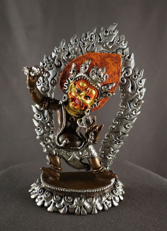 Hand Paint Gold Face Vajrapani Statue: Tibetan Buddhism Protecter Wrathful Deity Copper Sculpture free