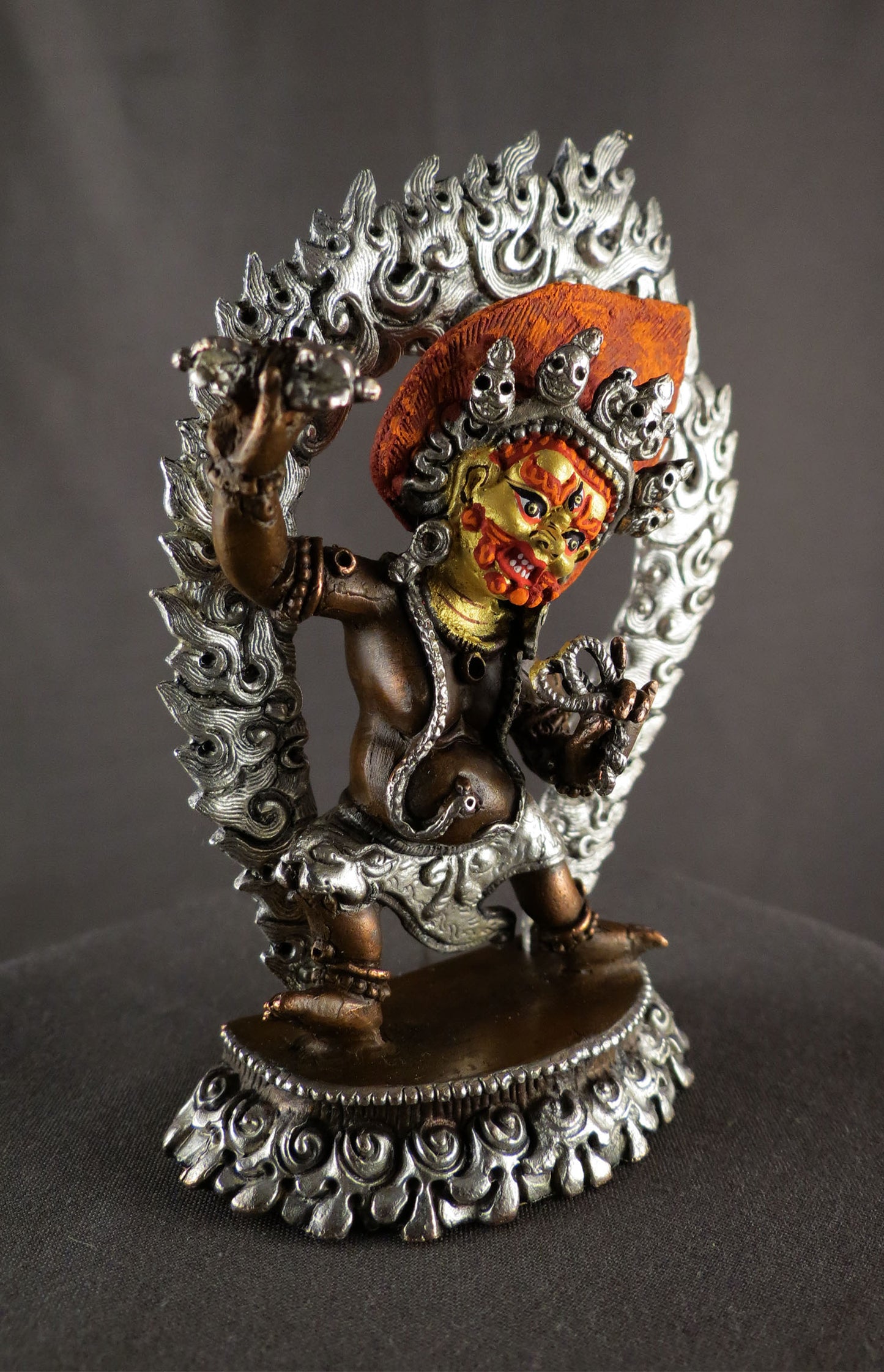 Hand Paint Gold Face Vajrapani Statue: Tibetan Buddhism Protecter Wrathful Deity Copper Sculpture free