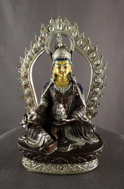 Tibetan Buddhism Guru Rinpoche Gold Face Eight Manifestations of Guru Silver Oxide Copper Statue Sculpture free