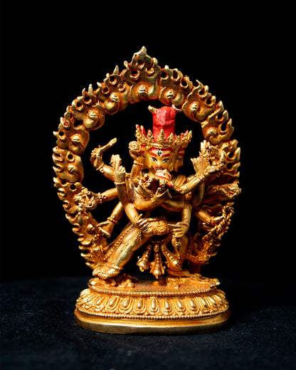 Tibetan Buddhism Gold Face Lord Cakrasamvara with Consort Gold Plated Copper Statue Sculpture Nepal free