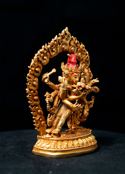 Tibetan Buddhism Gold Face Lord Cakrasamvara with Consort Gold Plated Copper Statue Sculpture Nepal free