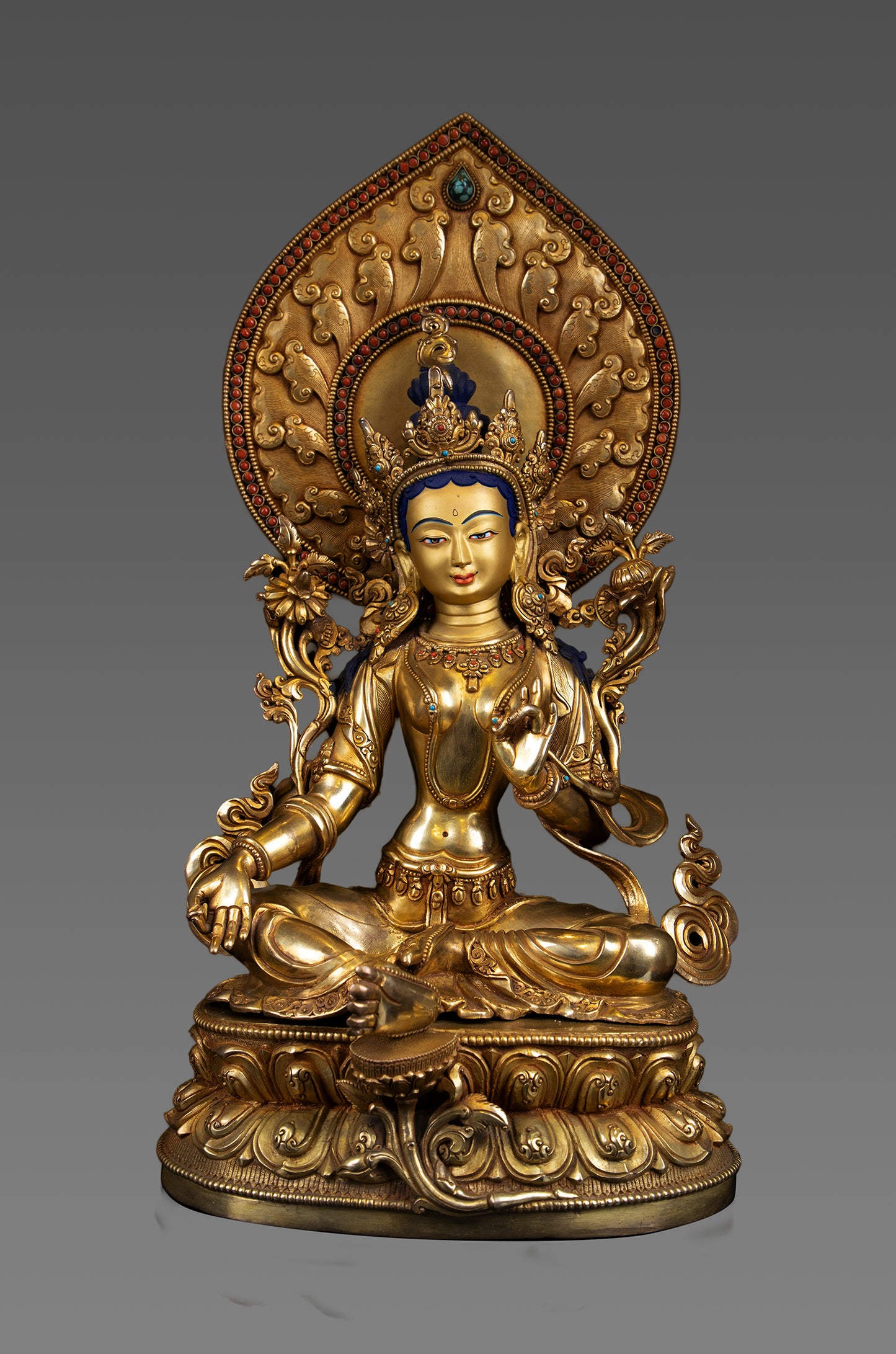 Buddhism Tibetan Goddess Green Tara Rupa 24K Gold Plated Bronze Statue Sculpture Nepal free