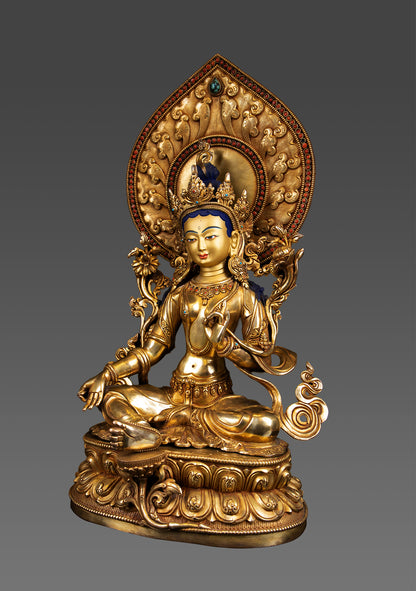 Buddhism Tibetan Goddess Green Tara Rupa 24K Gold Plated Bronze Statue Sculpture Nepal free