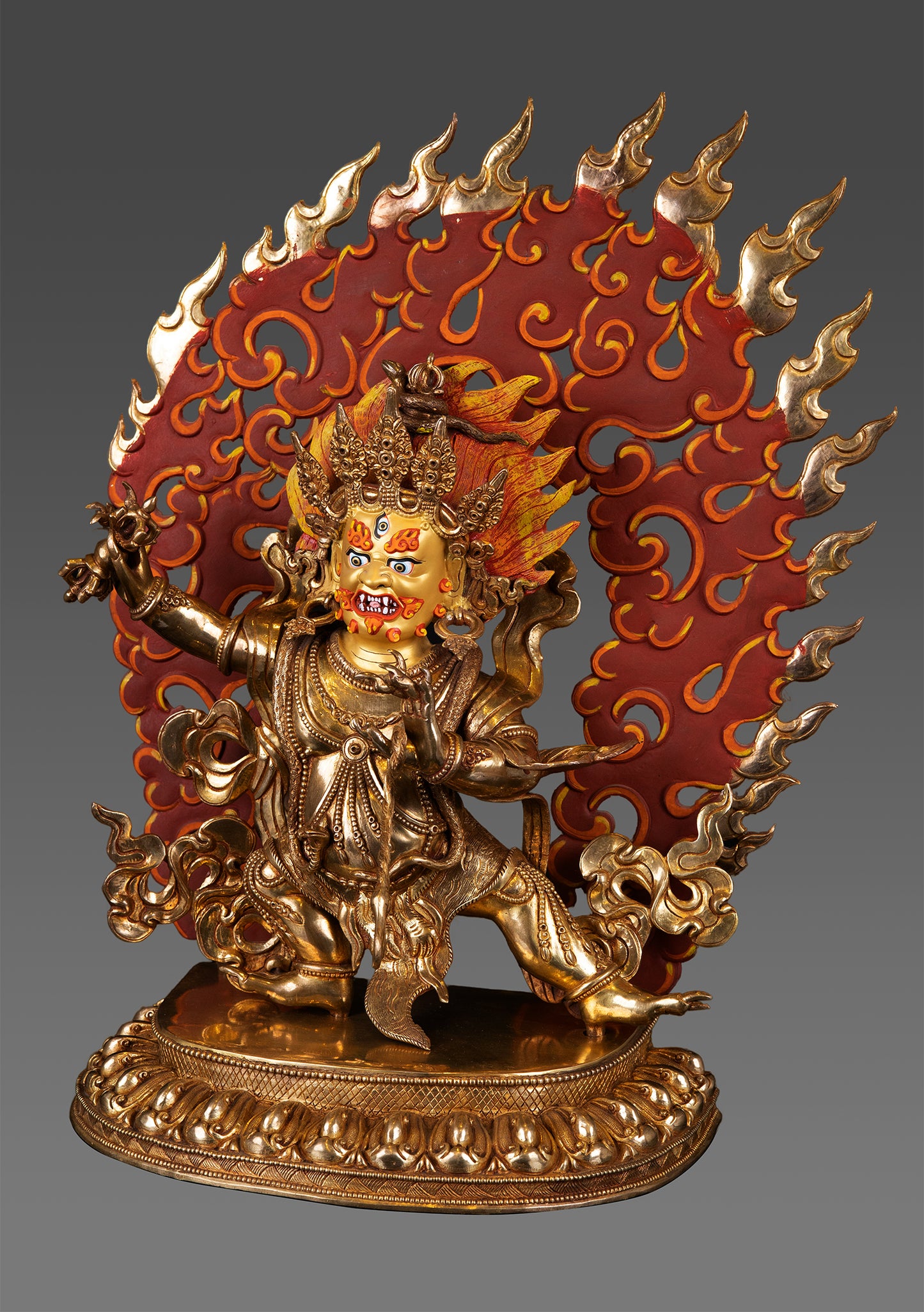 Tibetan Buddhism Protector 24K Gold Face Lord Vajra Pani Pure Bronze Statue Sculpture Nepalfree