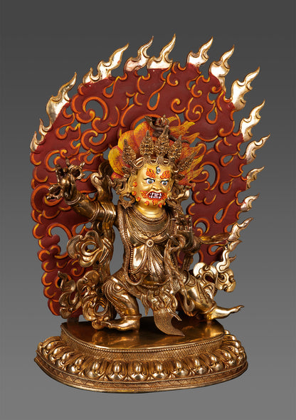 Tibetan Buddhism Protector 24K Gold Face Lord Vajra Pani Pure Bronze Statue Sculpture Nepalfree