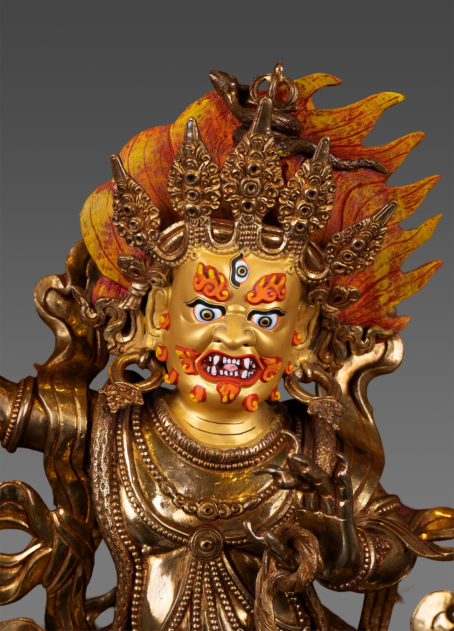 Tibetan Buddhism Protector 24K Gold Face Lord Vajra Pani Pure Bronze Statue Sculpture Nepalfree