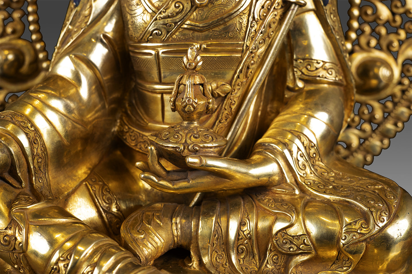 24K Gold Face Tibetan Buddhism Guru Rinpoche Padmasambhava Gold Plated Copper Statue Sculpture Nepal free 21