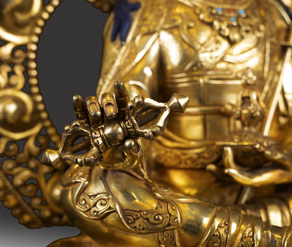 24K Gold Face Tibetan Buddhism Guru Rinpoche Padmasambhava Gold Plated Copper Statue Sculpture Nepal free 21