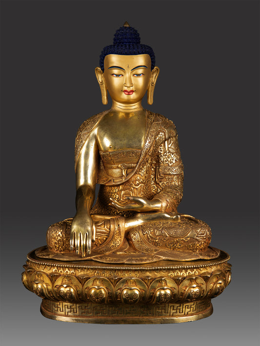 24K Gold Face Lord Shakyamuni Buddha Life Circle Story Hand Craved Rare Copper Statue Sculpture Figure Nepal free