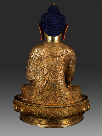 24K Gold Face Lord Shakyamuni Buddha Life Circle Story Hand Craved Rare Copper Statue Sculpture Figure Nepal free