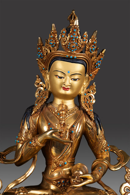 24K Gold Paint Face Lord Vajrasattva Gold Plated Pure Copper Rare Statue Sculpture Figure Nepal free 23