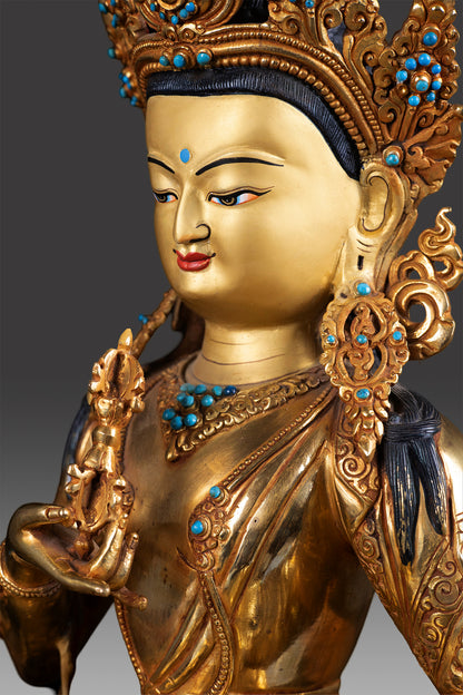 24K Gold Paint Face Lord Vajrasattva Gold Plated Pure Copper Rare Statue Sculpture Figure Nepal free 23