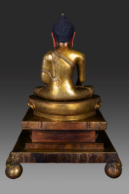 Unique Masterpiece Lord Shakyamuni Buddha Rare Copper Gold Plated Statue Sculpture Figure Nepal free 25