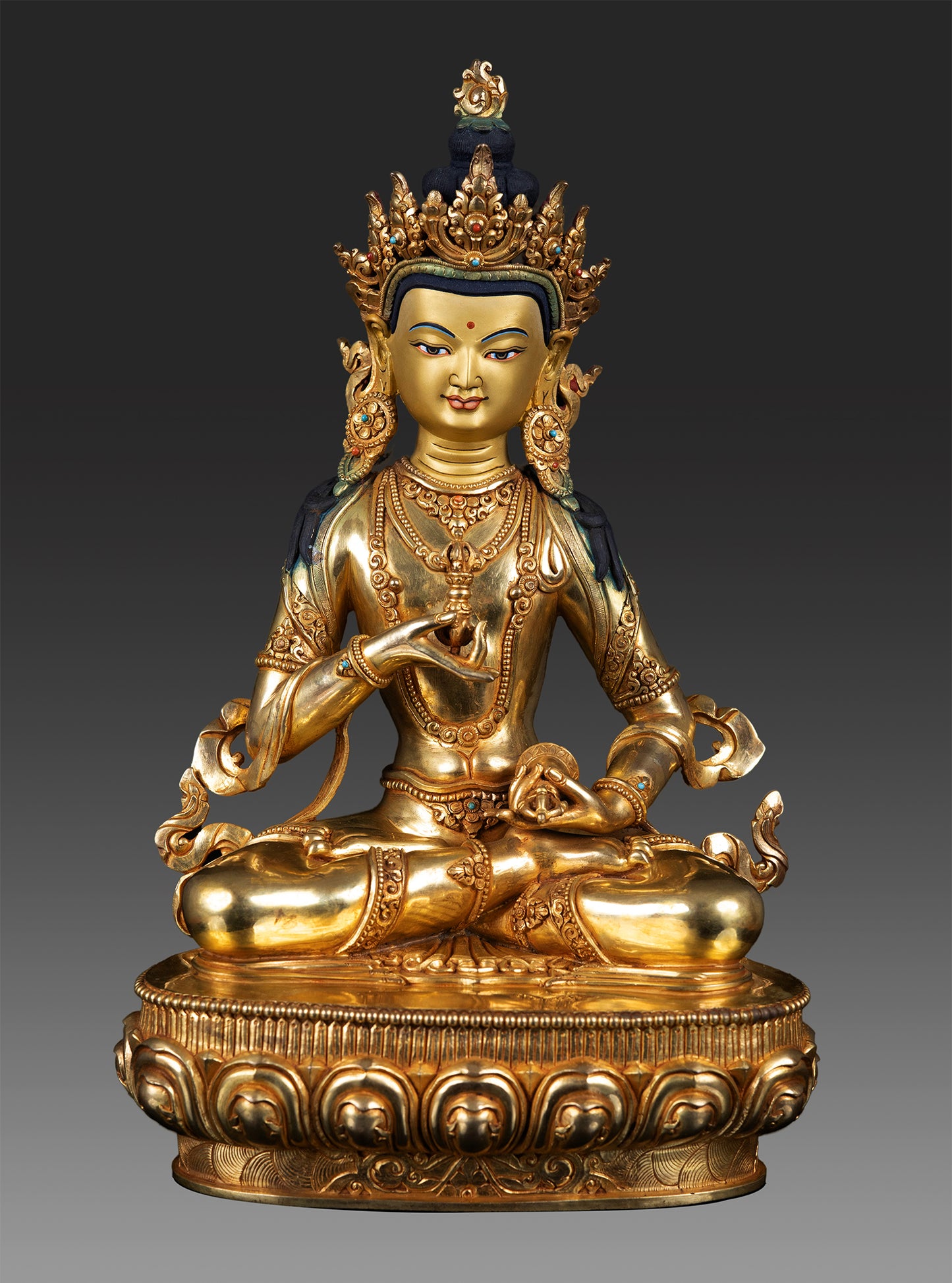 24K Gold Paint Face Tibetan Buddhism Lord Vajrasattva Gold Plated Fine Copper Statue Sculpture Nepal free 27