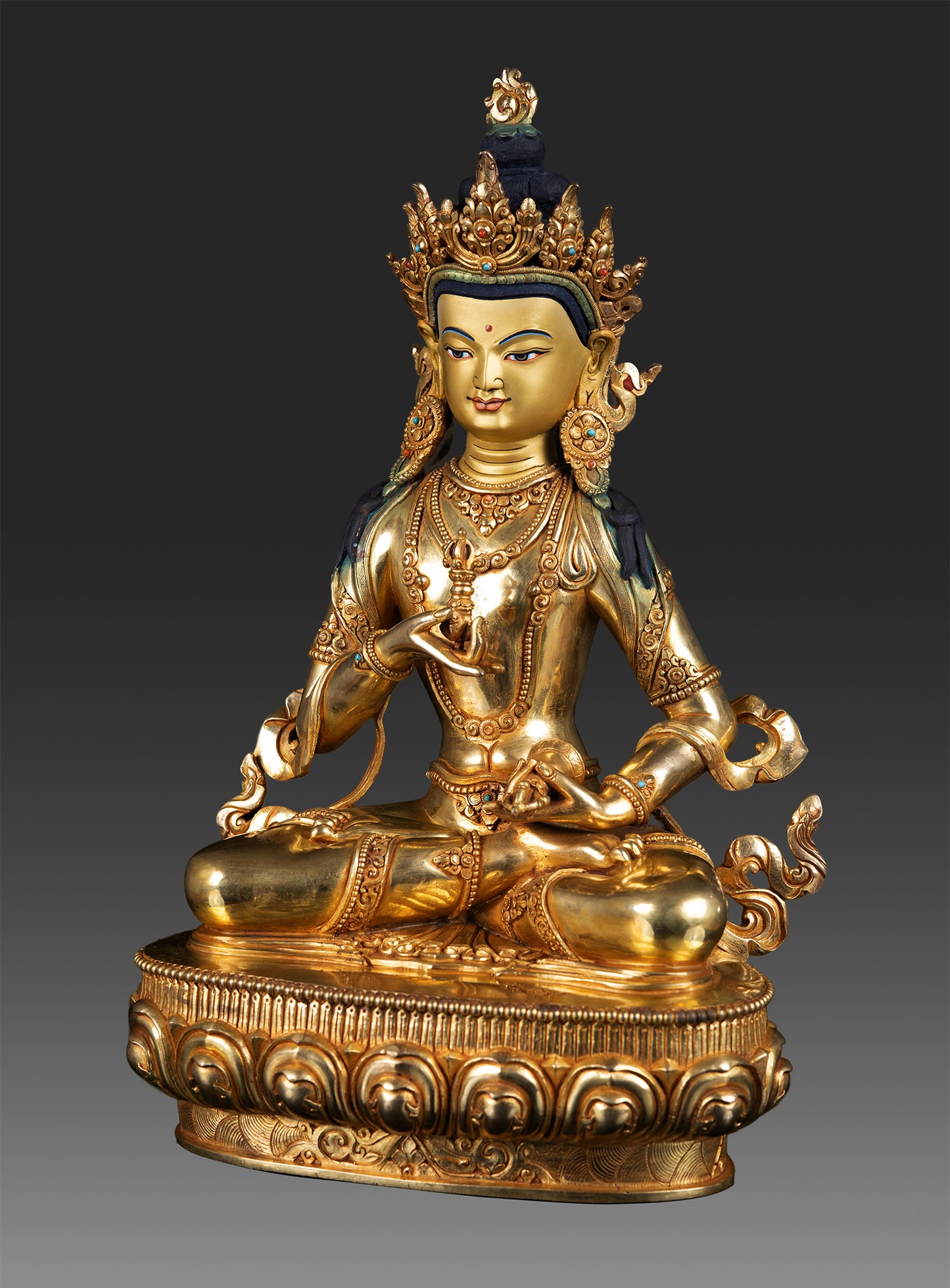 24K Gold Paint Face Tibetan Buddhism Lord Vajrasattva Gold Plated Fine Copper Statue Sculpture Nepal free 27