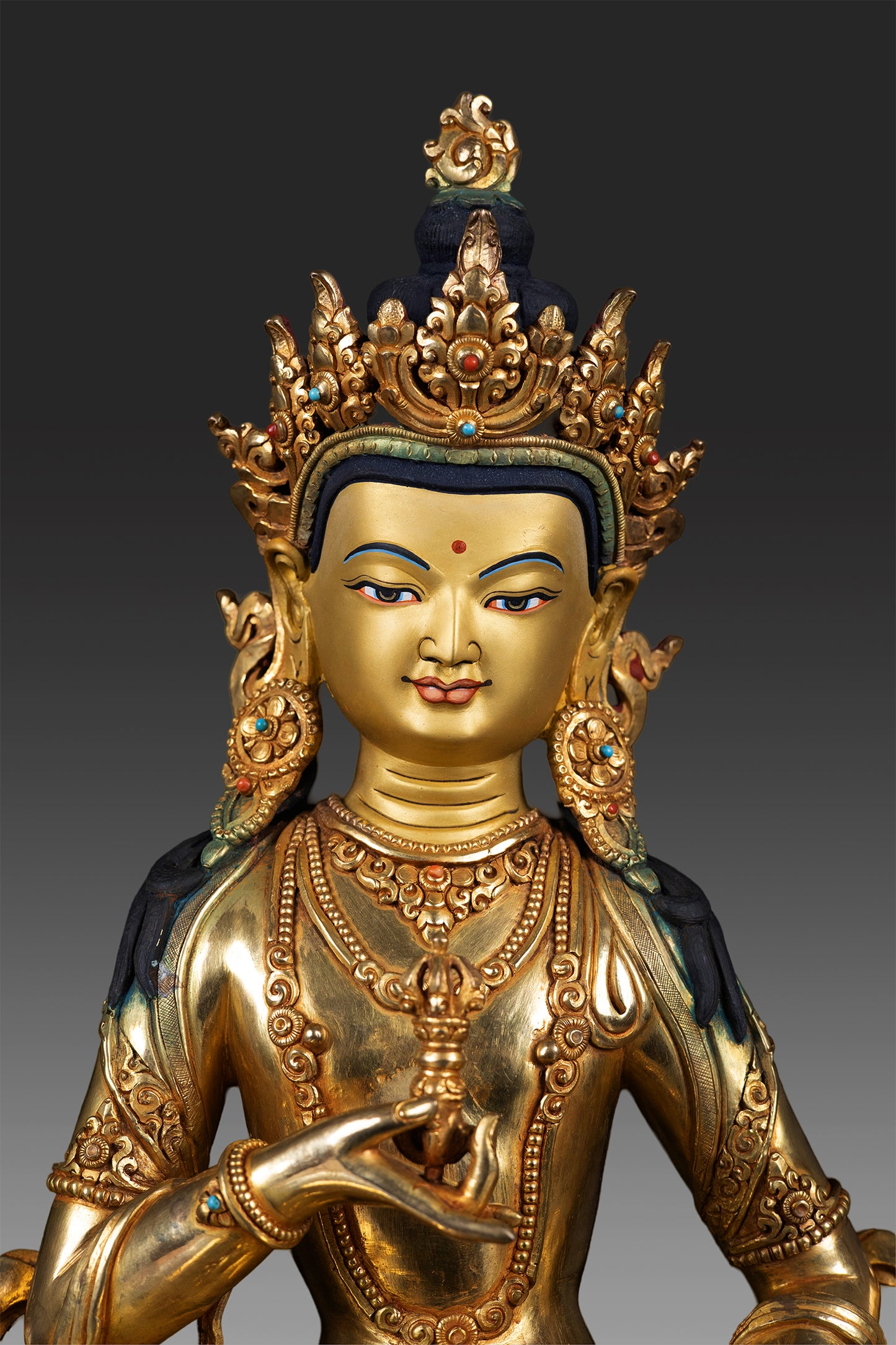 24K Gold Paint Face Tibetan Buddhism Lord Vajrasattva Gold Plated Fine Copper Statue Sculpture Nepal free 27