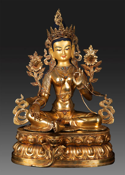 Unique Masterpiece Tibetan Buddhism Goddess Green Tara Rupa Pure Copper Fine Statue Sculpture Nepal free 29