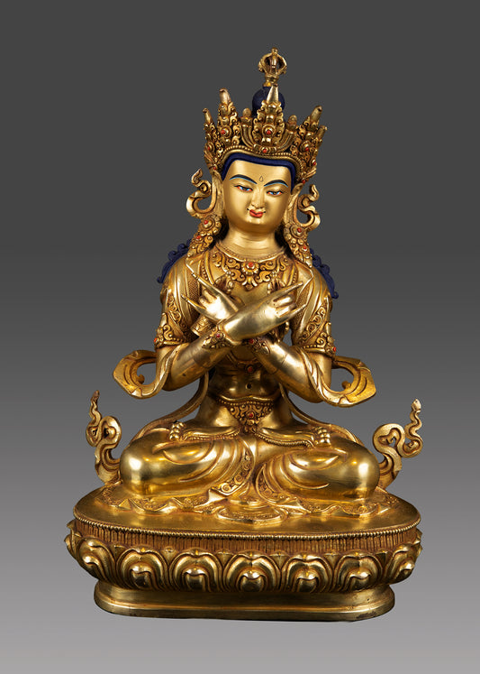 Tibetan Buddhism Lord Vajradhara 24K Gold Face Pure Copper Gold Plated Statue Sculpture Figure Nepal free