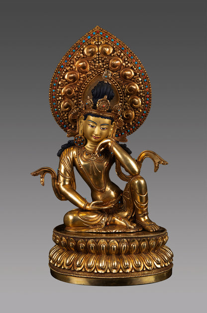 Tibetan Buddhism Lord Bodhisattva 24K Gold Face Copper Gold Plated Statue Sculpture Figure Nepal free