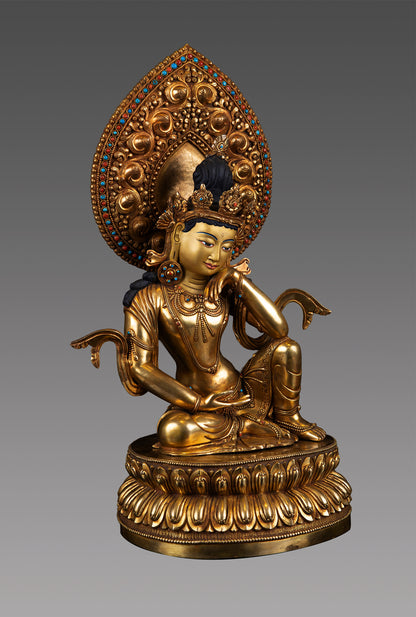 Tibetan Buddhism Lord Bodhisattva 24K Gold Face Copper Gold Plated Statue Sculpture Figure Nepal free
