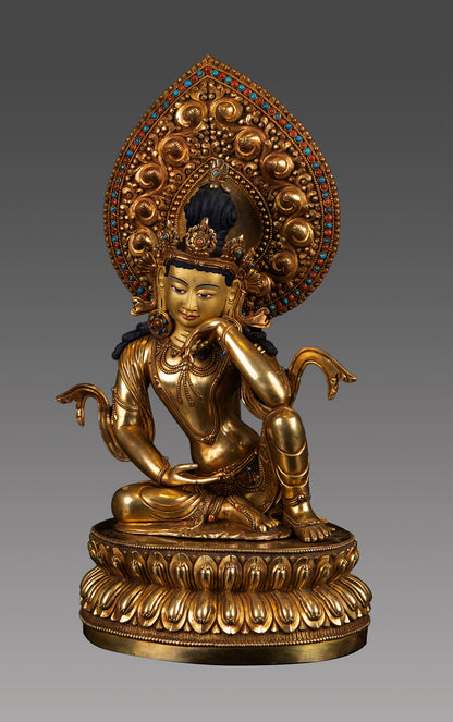 Tibetan Buddhism Lord Bodhisattva 24K Gold Face Copper Gold Plated Statue Sculpture Figure Nepal free