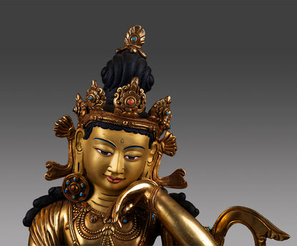 Tibetan Buddhism Lord Bodhisattva 24K Gold Face Copper Gold Plated Statue Sculpture Figure Nepal free