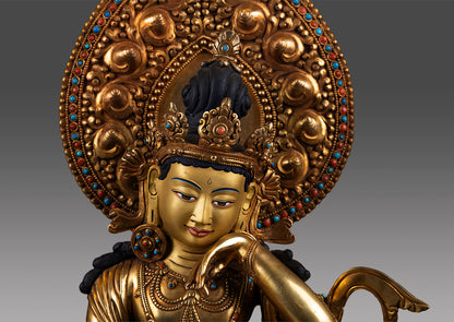 Tibetan Buddhism Lord Bodhisattva 24K Gold Face Copper Gold Plated Statue Sculpture Figure Nepal free