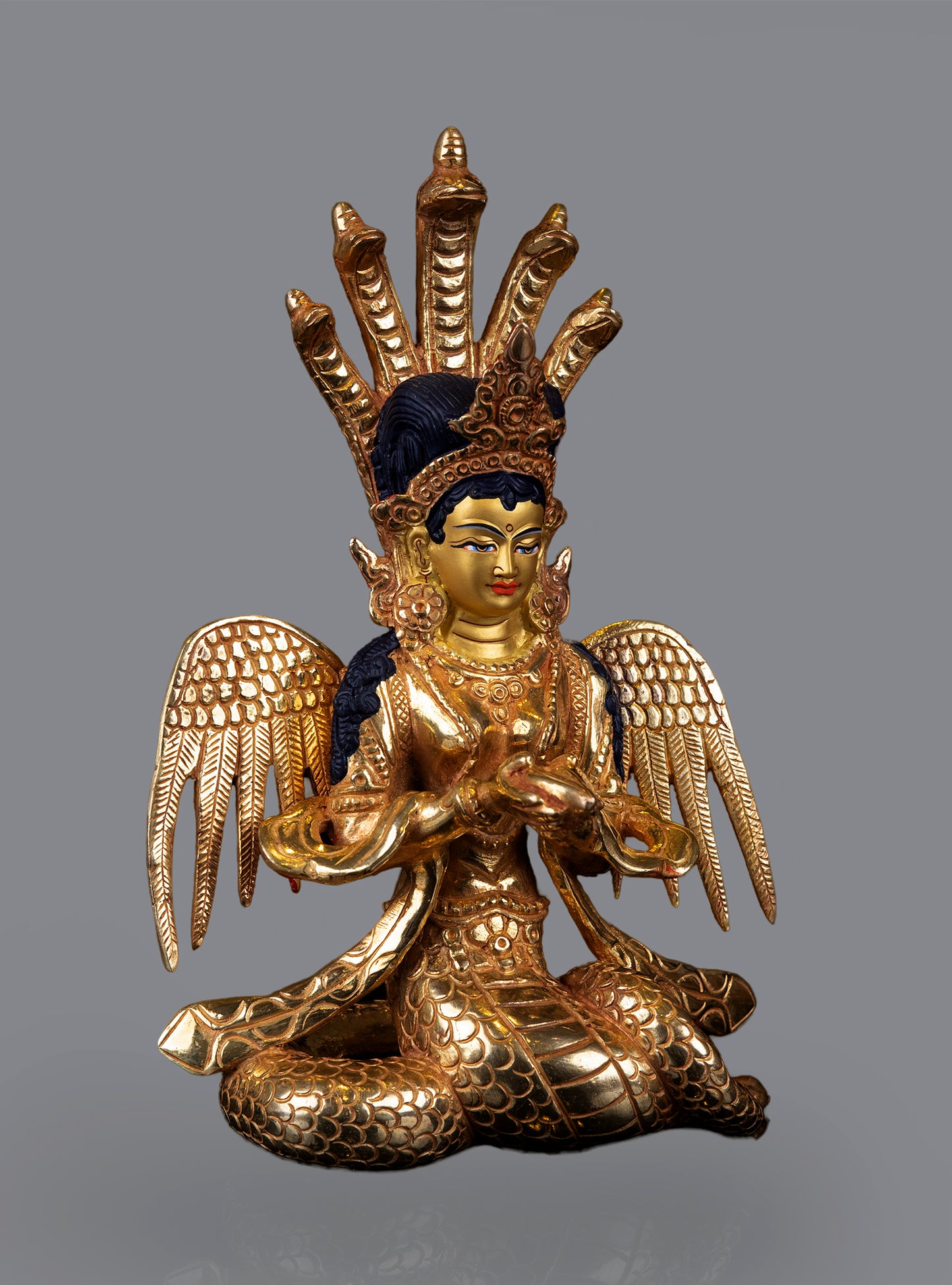 Tibetan Buddhism Goddess Naga kanya Queen Gold Face Paint Copper Handmade Statue Sculpture Figure