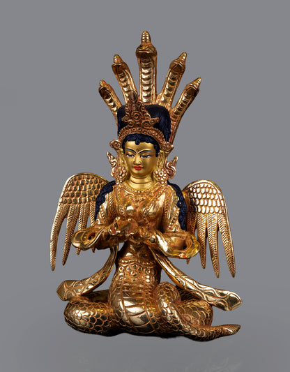 Tibetan Buddhism Goddess Naga kanya Queen Gold Face Paint Copper Handmade Statue Sculpture Figure