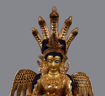 Tibetan Buddhism Goddess Naga kanya Queen Gold Face Paint Copper Handmade Statue Sculpture Figure