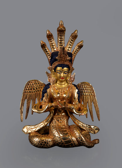 Tibetan Buddhism Goddess Naga kanya Queen Gold Face Paint Copper Handmade Statue Sculpture Figure