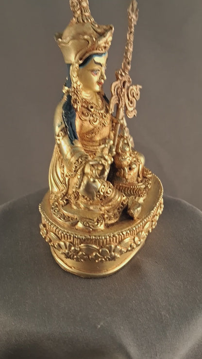 Tibetan Buddhism Gold Face Hand Painting Guru Rinpoche Padmasambhava Copper Gold Plated Statue Sculpture Figure Nepal free