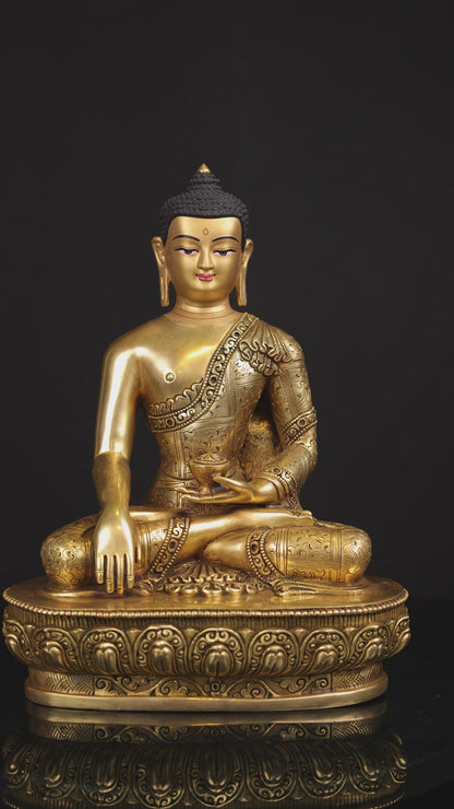 Tibetan Buddhism Lord Shakyamuni Buddha Gold Face Hand Painting Gold Plated Hand Carving Copper Statue Sculpture Figure Nepal free