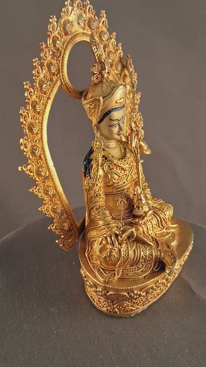 Tibetan Guru Rinpoche Padmasambhava Copper Gold Plated Statue Figure Nepal