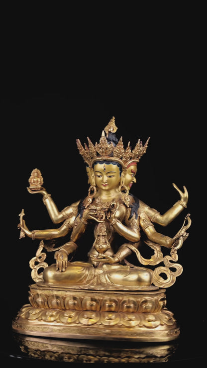 24K Gold Face Hand Painting Masterpiece Buddhism Namgyalma Ushnishavijaya Gold Plated Pure Copper Statue Sculpture Nepal free