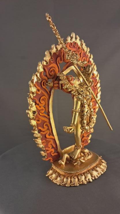 Gold Face Buddhism Goddess Akash Yogini Dakini 6.2" Gold Plated Copper Statue Sculpture Nepal free