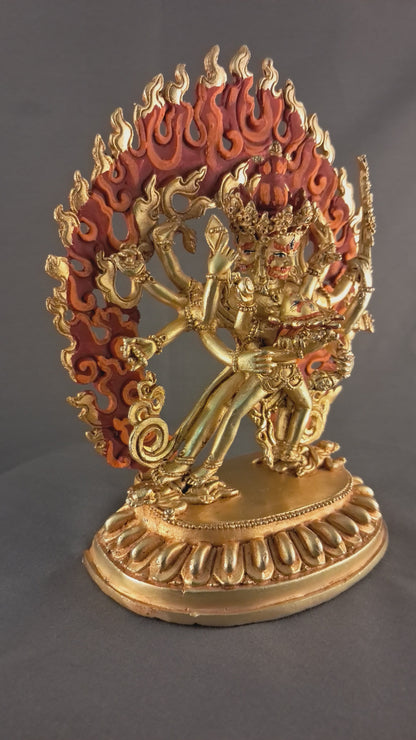 Tibetan Buddhism Gold Face Lord Cakrasamvara with Consort Gold Plated Copper Statue Sculpture Nepal free