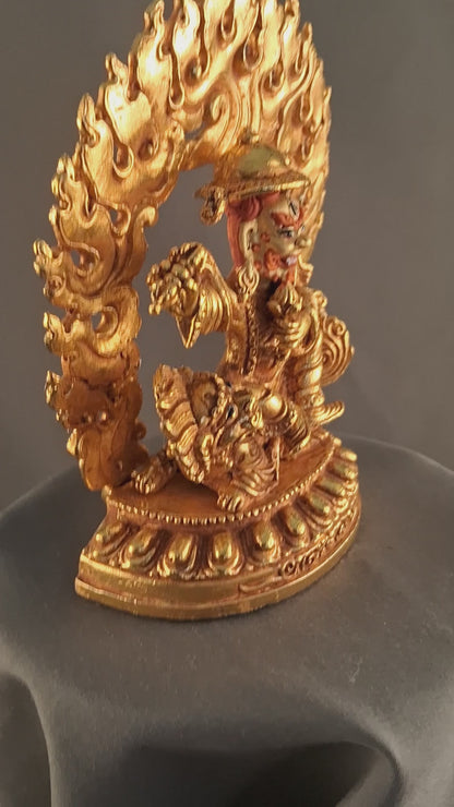 Tibetan Buddhism Gold Face hand Painting Lord Shugden Dolgyal Pure Copper Statue Sculpture Figure free