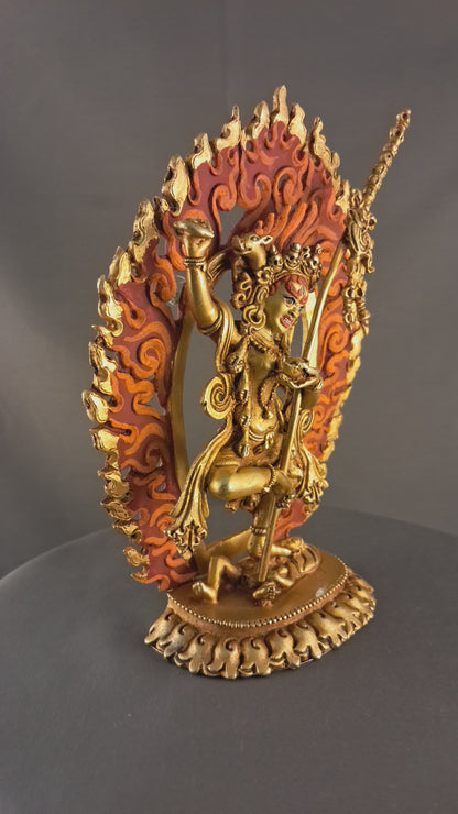 Gold Face Tibetan Buddhism Vajra Varahi Dakini Jogini 6.2" Gold Plated Copper Statue Sculpture Nepal free