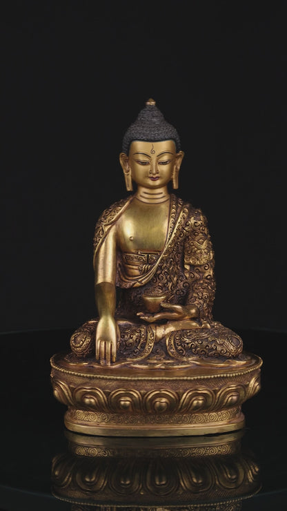 Tibetan Buddhism Gold Face Hand Paint Lord Shakyamuni Buddha Hand Carved Copper Statue Sculpture Figure Nepal free