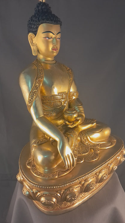Gold Face Shakyamuni Buddha Statue: Gold-Plated Copper Hand-Carved Buddhism Sculpture Figure Nepal free