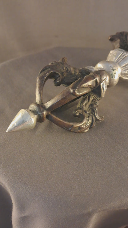 Tibetan Buddhism Religion Ritual Tantric Spiritual Altar Tools Silver Oxide Brass Double Dorje/Vajra Thunderbolt Nepal free