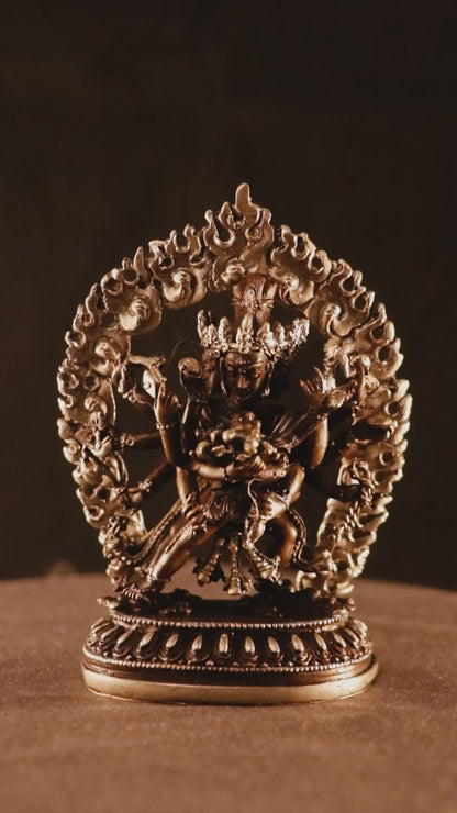 Tibetan Buddhism Gold Face Lord Cakrasamvara with Consort Silver Oxide Copper Statue Sculpture Figure Nepal free